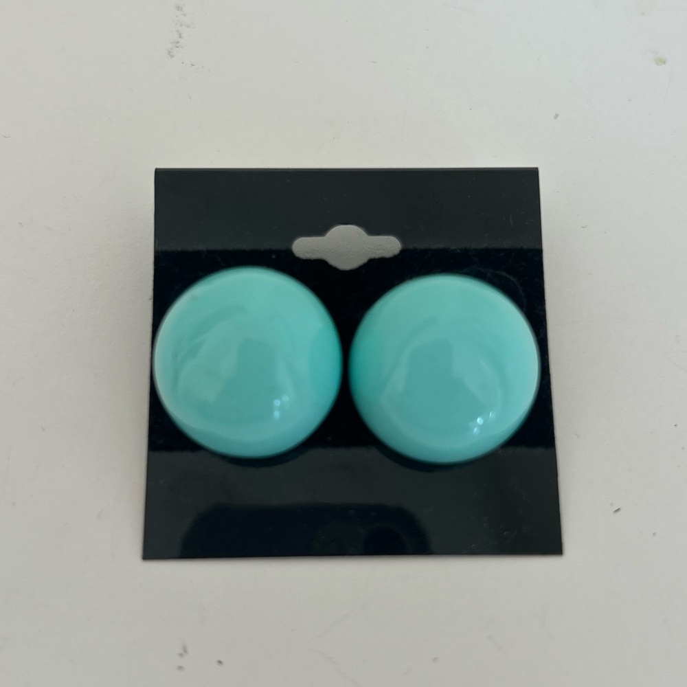 Tiffany Blue / Aqua Blue Round Enamel Vintage Earrings